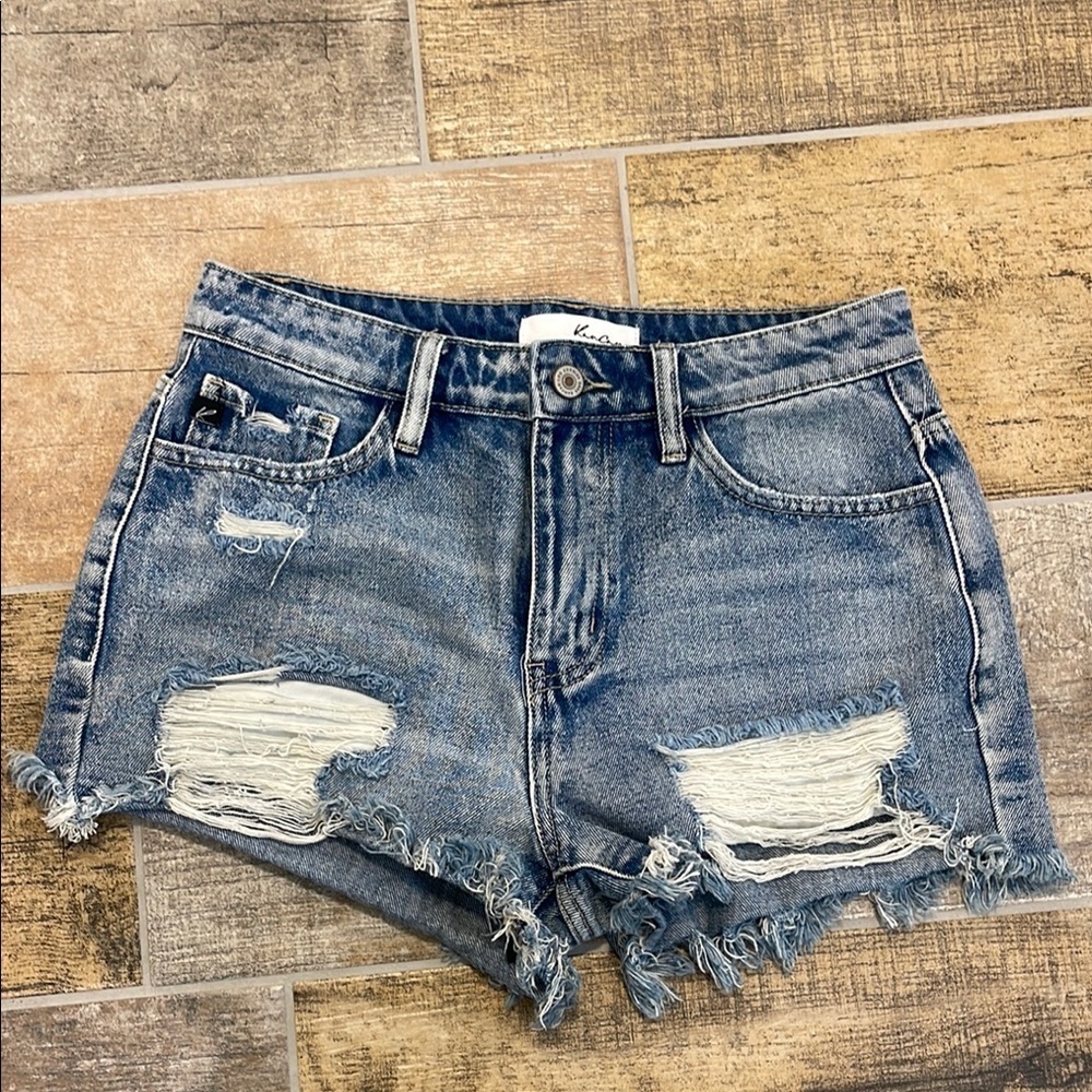 Kancan Women's Distressed Denim Jeans Shorts Blue Ripped Size Small S